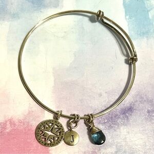 Adjustable Bangle Bracelet with Three Charms - Travel Theme